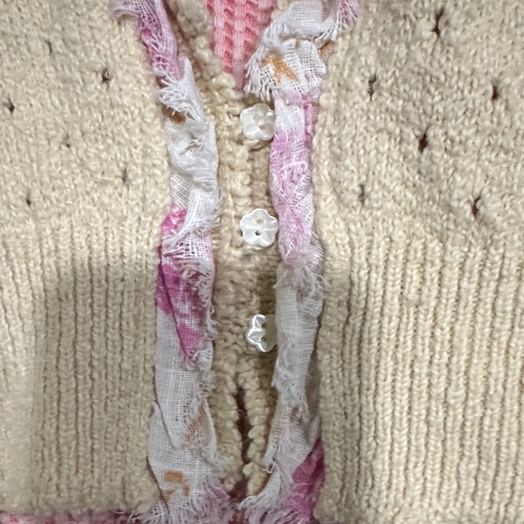 Free People Cream and Pink Floral Cardigan Size XS - Picture 5 of 8